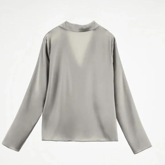 NWT Zara 100% Silk Gray Shirt - Picture 7 of 13